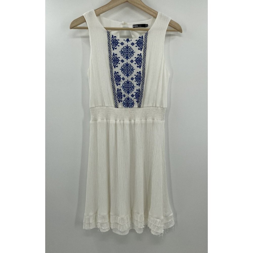Ina Womens Sleeveless Open Back Boho Embroidered Ivory White Dress Sz S Read